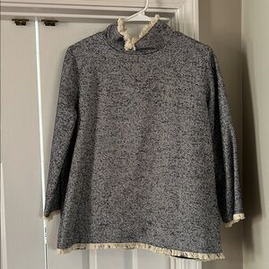 Ann Mashburn Navy Houndstooth Top with Fringe - M